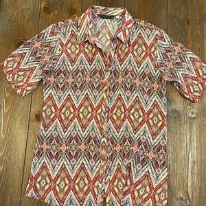 APNY Geometric Print Short Sleeve Button Down